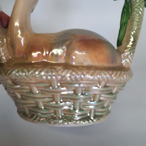 Vintage Porcelain Pearlized Deer in basket home decor - Picture 4 of 10